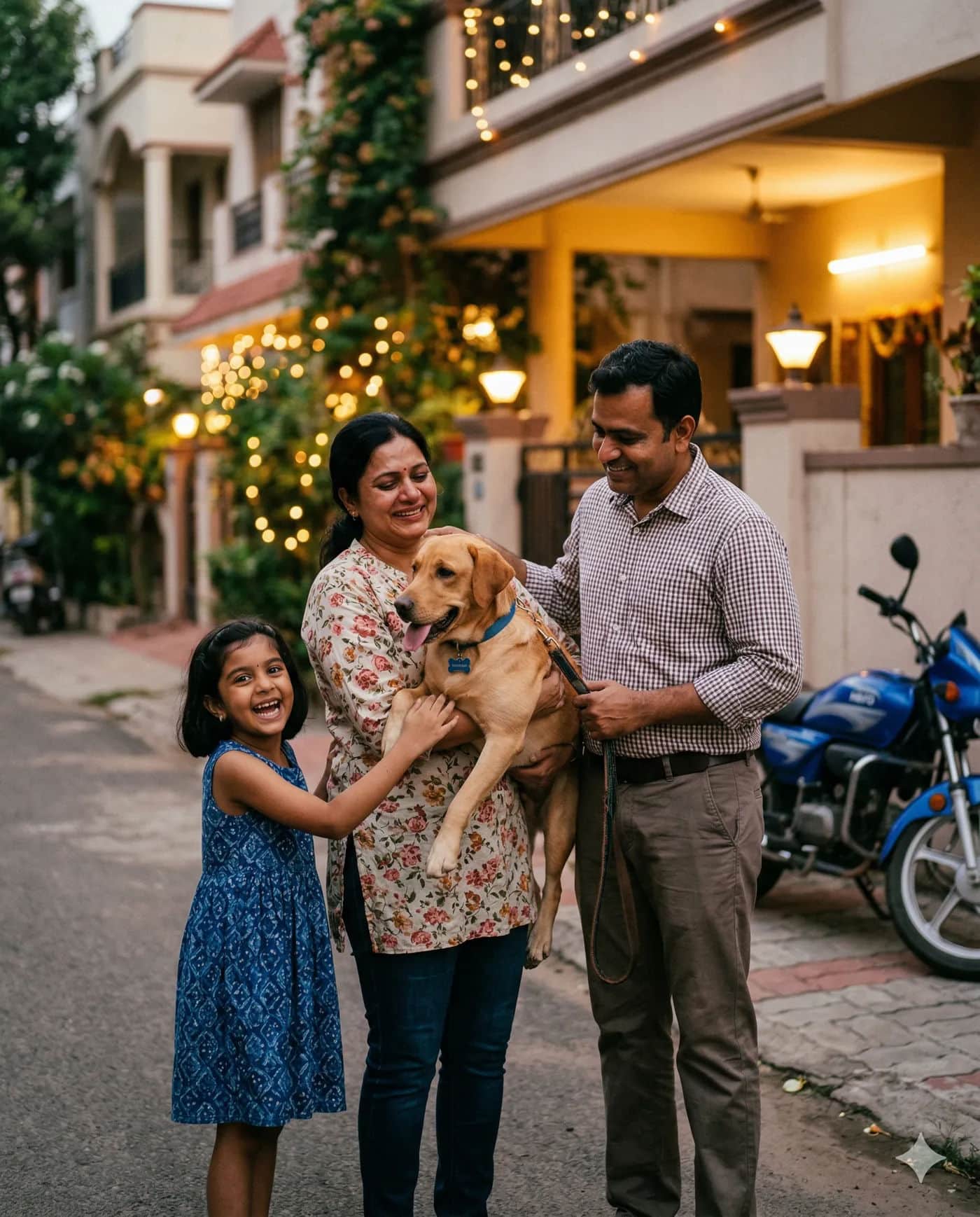 Family with a dog outdoors — pet adoption